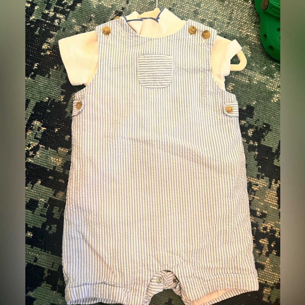 Janie & Jack Seersucker Romper and Polo 6-12 MO